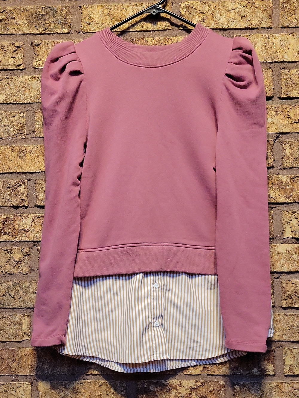 Maeve Anthropologie Tunic Sweatshirt Dusty Rose Puff-Sleeve Layered Size Small